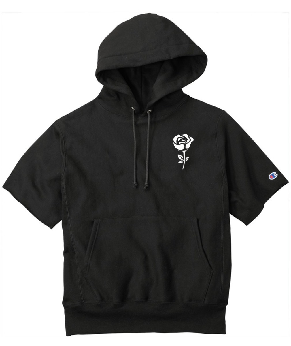Embroidered Rose Champion Short Sleeve Hoodie